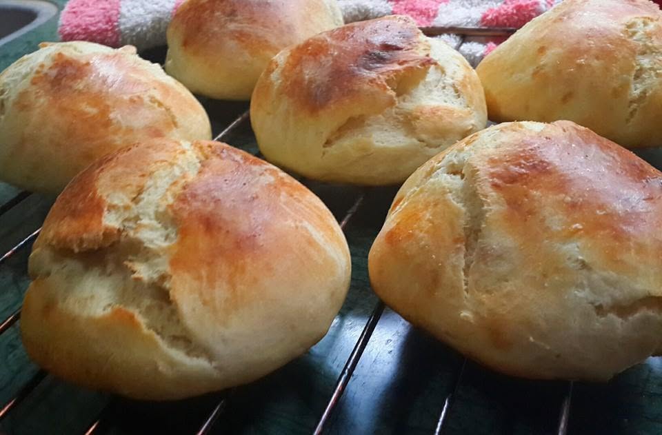 Freshly baked homemade bread rolls for serving soup.