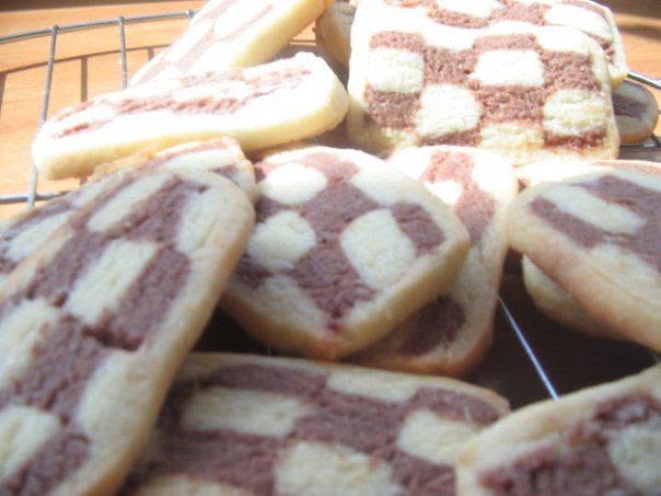 Homemade checkerboard cookies with chocolate and vanilla dough.