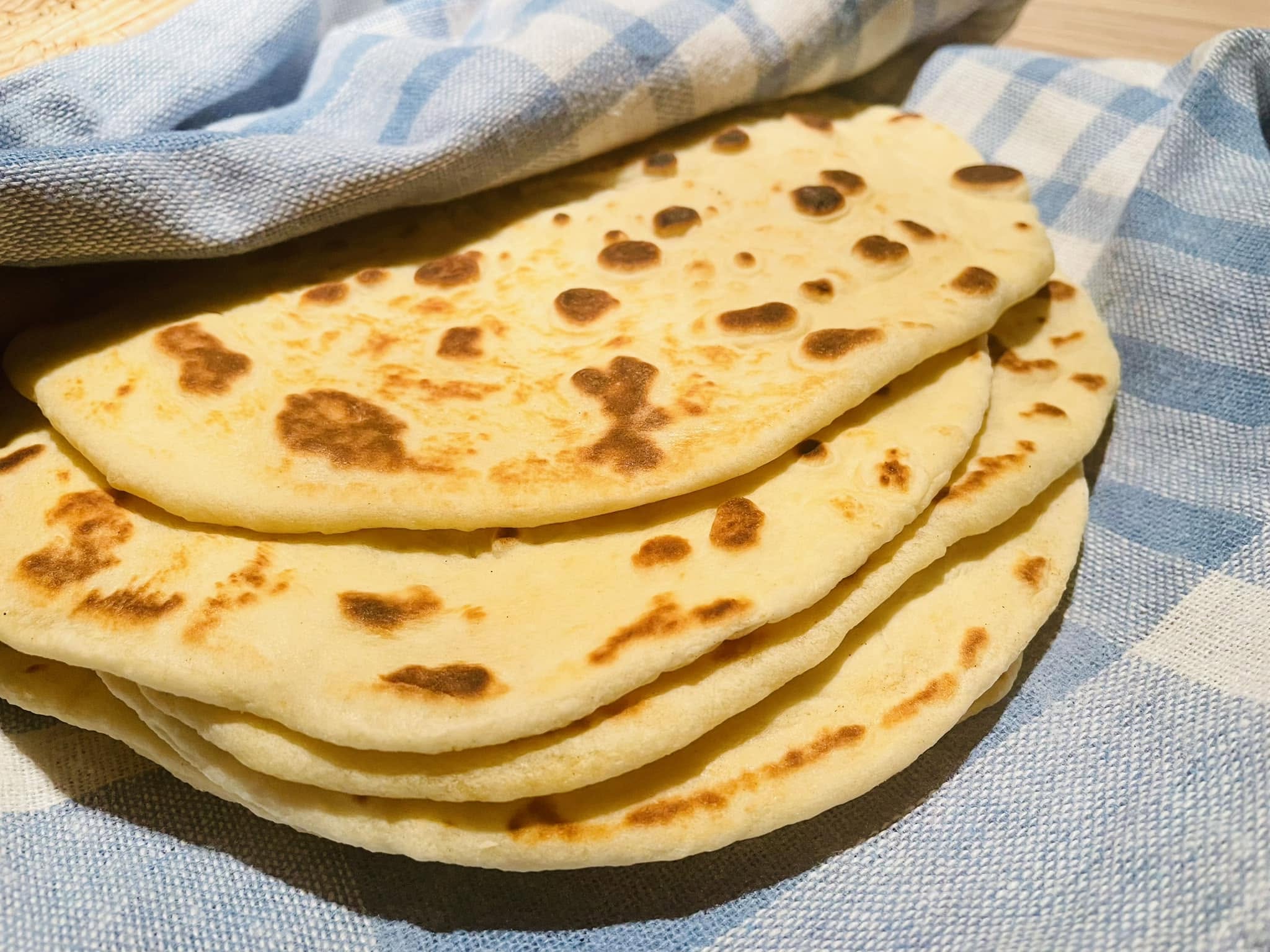 Soft homemade flatbreads for shawarma wraps.