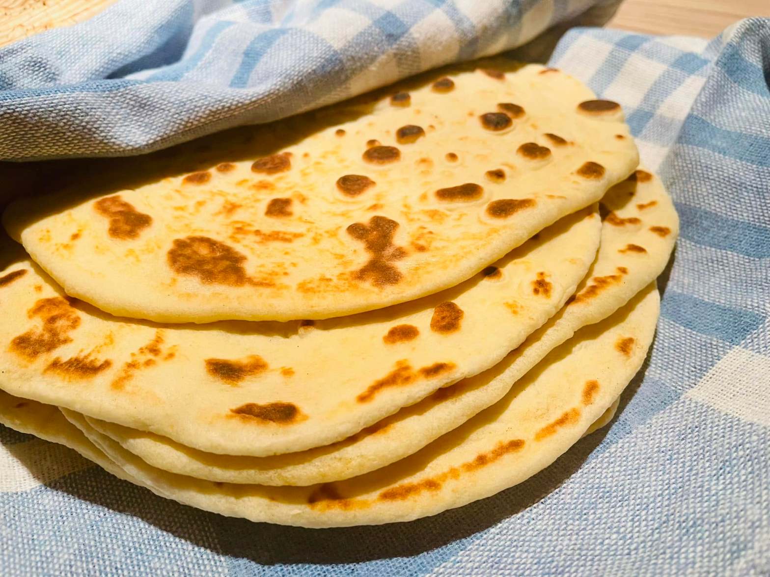 Soft homemade flatbreads for shawarma wraps.